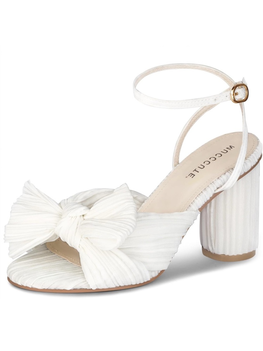 Bow Block Heel Sandals with Ankle Strap. White. Women. Size 8. Like New